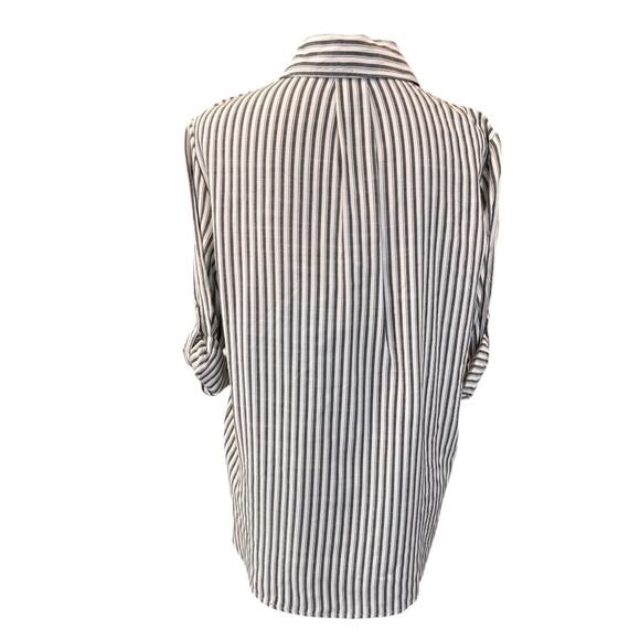 NEW MAX STUDIO White Black Striped Yarn-Dye Button Front Shirt Size XS - Picture 4 of 7